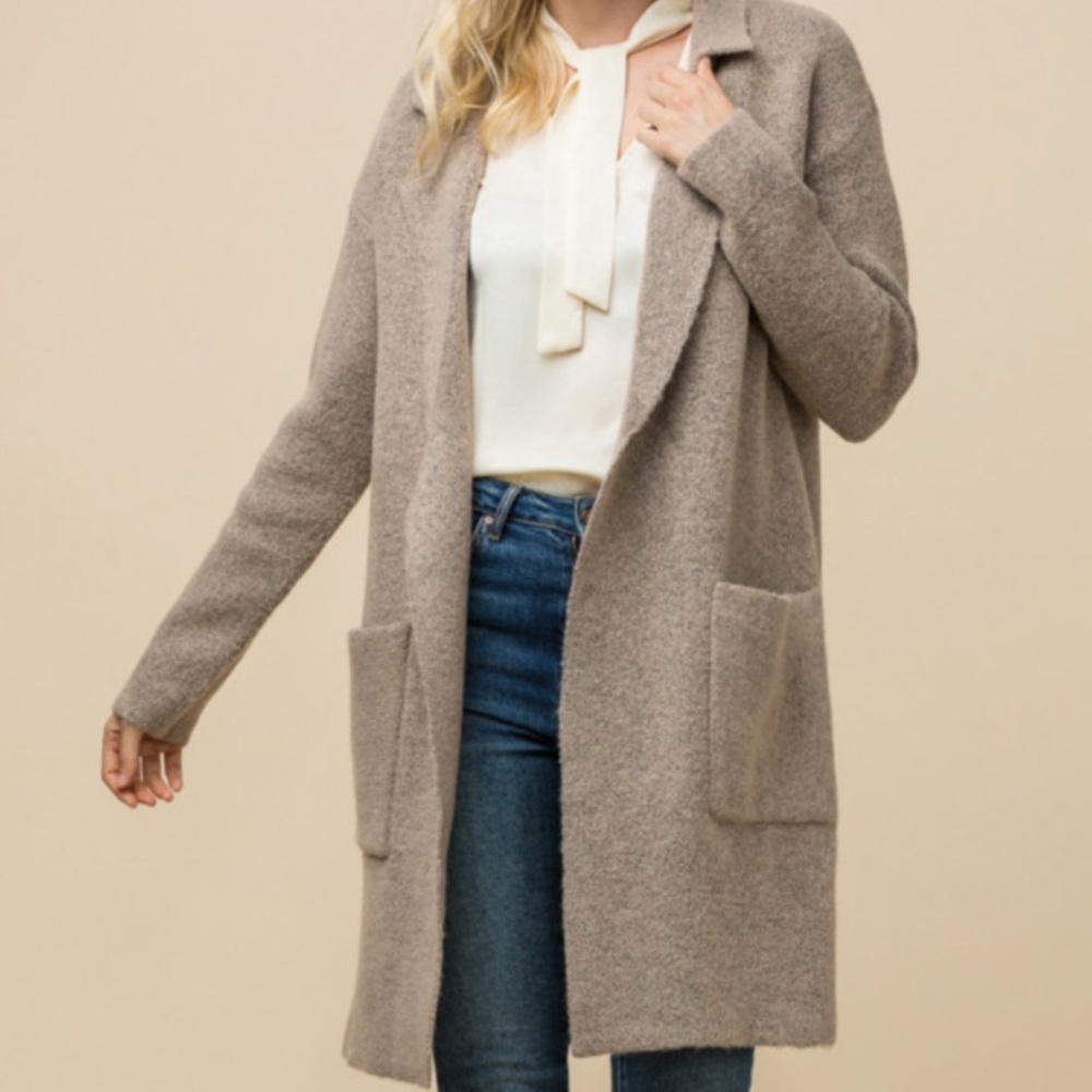 Oatmeal Open Collar Cardigan Coat